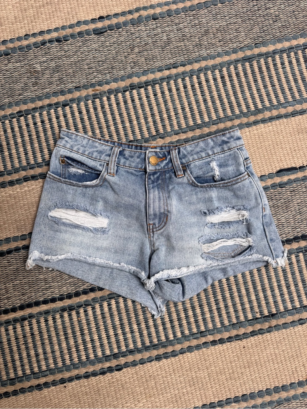 Billabong Light Blue Distressed Denim Cutoff Shorts